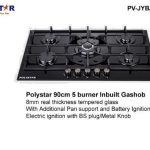POLYSTAR 5 BURNER TEMPERED GLASS 90CM BUILT IN GASHUB