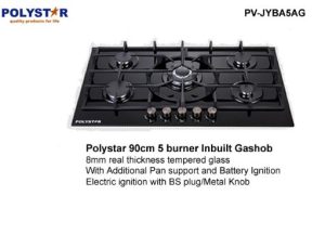 POLYSTAR 5 BURNER TEMPERED GLASS 90CM BUILT IN GASHUB